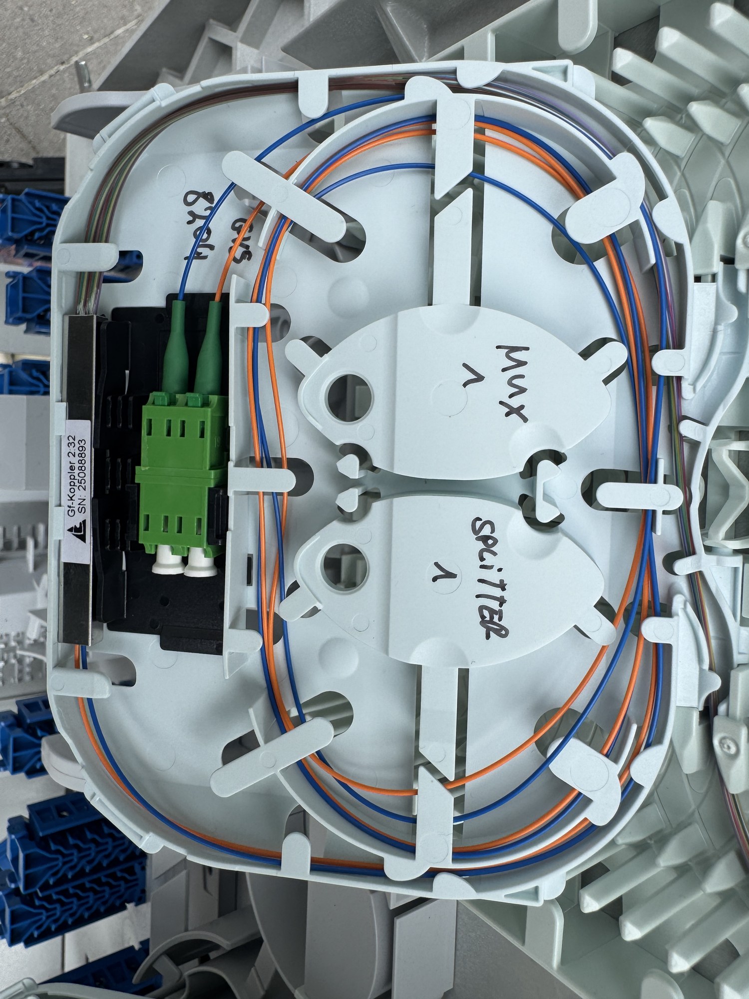 Technisches Detail einer MUX- und Splitterbelegung in einer Spleißkassette